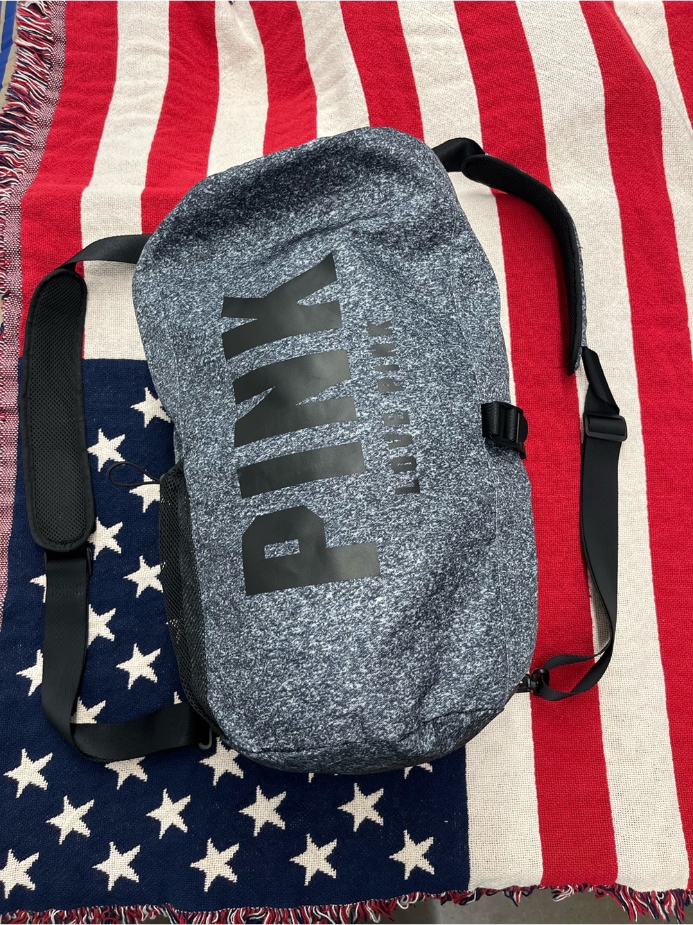 PINK Victorias Secret Love Pink Gray Backpack Gym Bag